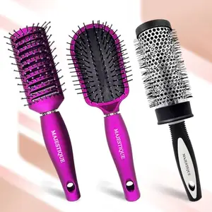 Majestique Detangling, Vent, and Blow Dry Hair Brushes | 3-Piece Professional Hair Brush Set for Women & Girls | For All Hair Types – Multicolor