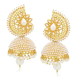 MEENAZ round Big jhumka earrings for women girls Ladies Stylish Traditional Wedding Temple Jewellery 22kt Gold Ethnic Antique South Indian design Pearl Peacock Jhumkas Moti jhumki set Ear rings