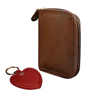ABYS Valentine Day Special Genuine Tan Leather Wallet for Men and Women (Set of 2 - One Wallet & One Keyring)