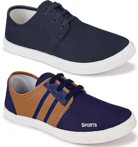 WORLD WEAR FOOTWEAR Soft, Comfortable and Breathable Canvas Lace-Ups Casual Shoes for Men (Multicolor, 7) (S2614)