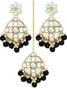 Karatcart Alloy with Kundan Traditional Earrings for Women, Black
