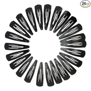 24pcs Matte Black Tik Tack Hair Clips for Girls & Women | 5cm Snap Hair Pins | Strong Grip Tik Tak Clips for Daily Use, Styling, School & Office