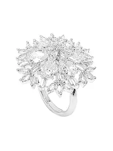 Rings for Women American Diamond Ring Rhodium-Plated Pestal AD Floral Finger Ring For Women and Girls.