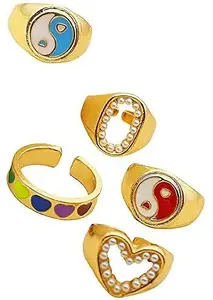 Rubique Fashion 5Pcs Ring Set For Women Brass Gold Plated Ring Set - Set of 5