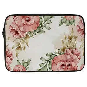 Crazyify Ethnic Floral Printed Laptop Sleeve/Laptop Case Cover/Laptop Bag 14 Inch With Shockproof&Waterproof Linen On All Inner Sides|Macbook/Laptop Sleeve For Men&Women,White