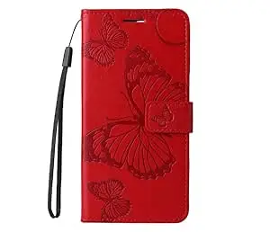 TROUNCE for VIVO V70 Elite Mobile Flip Cover Butterfly Embossing Shock Proof with Card Cash Holder Wallet Case & Magnetic Lock - Red