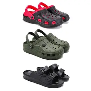 DRACKFOOT-Lightweight Classic Clogs || Sandals with Slider Adjustable Back Strap for Men-Combo(5)-3017-3094-3115-9 Black