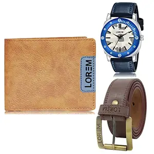 LOREM LOREM Mens Combo of Watch with Artificial Leather Wallet & Belt FZ-LR54-WL11-BL02