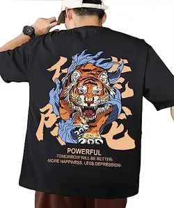 Benny Brooks Men's Black Cotton Graphic Printed Oversized T-Shirt With Back Print