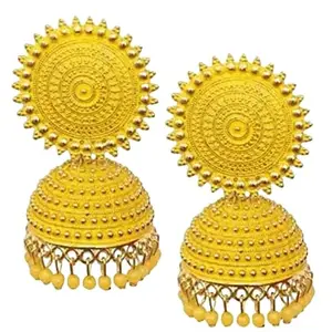 Flikker: Stylish Beautiful Attractive Look Bollywood Traditional Meenakari Jhumki Earrings for Girls & Women's (Yellow, Pack of: 1)