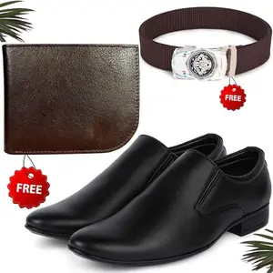 Aadab Formal Shoes/Party Shoes/Shoes Combo with Free Wallet & Belt for Men and Boys (BAZAAR2517_TCC-BR-401) Multicolor