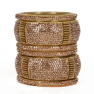 BRIDAL GARNISH Glass Zircon Kada With Chudi Women & Girls Fashion Designer Glass Stone Bangle Base Glittery Design Embroidry Women Fashion Designing Bangle For Women And Girls Bangle Glass Bangles I Women Designer Kada For Toughened Glass Work Kada I (Golden, 2.6)