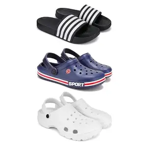 WINGSCRAFT Lightweight Classic Slider || Sandals with Clogs for Men-Combo(3)-3024-3015-3122-8 White-8042