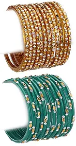 Colorful Glass Bangle/Kada Set Combo Ornamented With Colourful Chips & Beads_G1260 (AkBang2-RP1.d_bang)