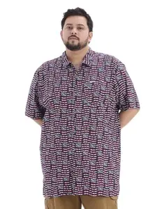 Santonio Plus Size Men's Regular Red & Navy Printed Cotton Half Sleeve Casual Shirt (in, Numeric, 54, Plus, Multicolor)