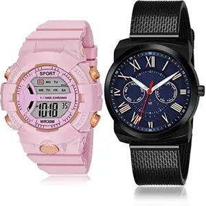NIKOLA Analogue Analog and Digital Pink and Black Color Dial Men Watch - DG36-(62-S-10) (Pack of 2)
