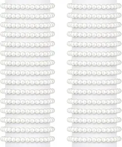 RECTYO GALLERY4 Pcs Premium Pearl Bracelets for Women Wedding Faux Bridal Pearl Bracelet Bulk Elastic Stretch Bridesmaid for Party Gift|white color