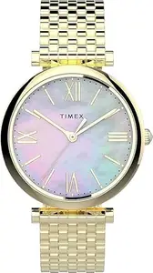 TIMEX Trend Analog Watch for Women with Multicolor Round Dial & Gold Stainless Steel Bracelet Band Water Resistant Women's Wrist Watches - TW2T79100UJ