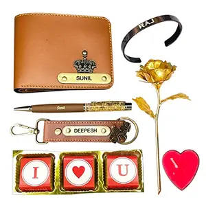 Vorak Ahimsa Ahimsa Vegan Leather Customized Valentine’s Day Gift Combo for Men’s | Personalized with Name & Charm Combo | Gift Combo for Man’s (Tan)