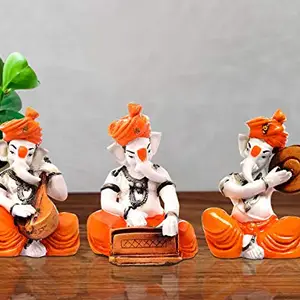 Karigaari India Polyresine Ganesha Playing Veena - Dafli - Harmonium
