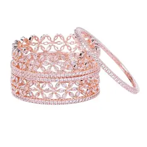 OPAL TOUCH Red Rose Plated Made of Brass Bangles For Women | Traditional Bangle For Women | Studded Design Bangles | Traditional Stylish Bangles Set for Girls and Women (White-2.4)