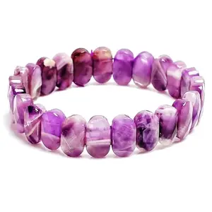 RRJEWELZ 10x16mm Natural Gemstone Chevron Amethyst Oval shape Faceted cut beads 7.5 inch stretchable bracelet for men. | STBR_RR_M_02624