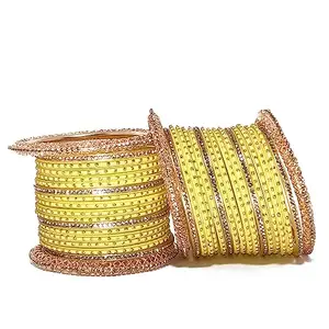ONFLOW Glass Bangles Chudi And Golden Bangles (kada) Set Different Design bridal Bangles Set,For Women & Girls (Set Of 1) (Cream Color, 2.2)