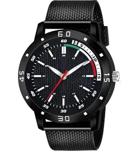 Black Dial PU Strap Stylish Analog Watch for Men-TIG_2828
