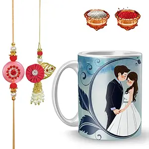 Manonita Rakhi Gift for Brother, bhaiya bhabhi, Gift Set (Rakshabandhan Mug, Roli,Chawal) BX-MUG-24