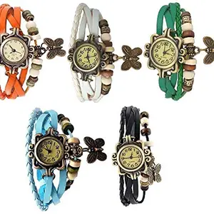 ITHANO Vintage Bracelet Watch for Women -Combo of 5 Watches - Green,Orange,White,Light Blue,Black
