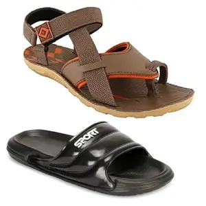 Liboni Mens Comfort Flip- Flops,Black Slippers & Brown Sandals Combo Pack of -2 (9)