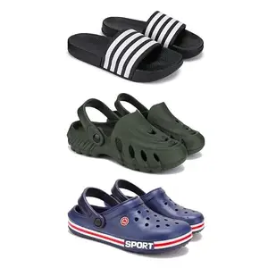 Lightweight,Classic SliderSandals with Clogs for Men-Combo(3)-3024-3137-3015-10 Blue-4068