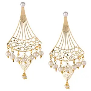 ACCESSHER Western Stylish Yellow Gold Chandelier Pearls Used Dangle Earrings for Women and Girls Pair of 1