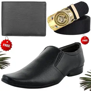 Fashionable Formal Shoes/Party Shoes/Shoes Combo with Free Wallet & Belt for Men and Boys (BAZAAR5521_VTOR-BLK-2003) Multicolor