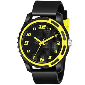 Acnos® Premium Black and Yellow Dial Black Rubber Belt Analogue MT Watch for Men's and Boy's Pack of - 1 (MT-112)
