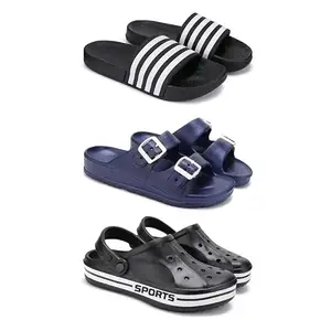 Lightweight,Classic SliderSandals with Clogs for Men-Combo(3)-3024-3116-3068-7 Black-3002