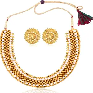 Heer Collection Traditional Wedding Maharashtrian Kolhapuri Thushi (Choker) Necklace Set Jewellery for Women and Girls (Combo Thushi 802 - Tops 2002)