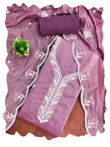 Maroosh Women'S Levender Unstitched Thread Sequence Embroidery Chanderi Cotton Dress Material (MRSMT620LDR)