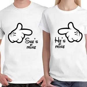 DreamBag LIMIT Fashion Store - HE's Mine, SHE's Mine Love Gift Unisex Couple T-shirt, Men-XS/Women-M (White)