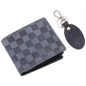 MEHZIN Men Formal Blue Genuine Leather RFID Wallet & Key Ring 2Pcs Combo Gift Set (8 Card Slots) Wallet & Key Ring Combo Gift Set Style-150