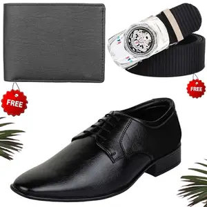 Stylish Trendy Formal Shoes/Party Shoes/Shoes Combo with Free Wallet & Belt for Men and Boys (BAZAAR4385_VTOR-BLK-301) Multicolor