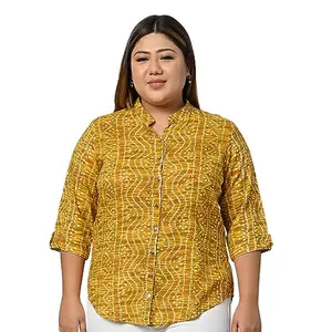 Vastraa Fusion Plus Size Rayon Bandhani Print Regular Fit Tops For Women's (P-S-VASTRAATS3722-XXL)