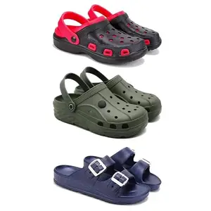 DRACKFOOT-Lightweight Classic Clogs || Sandals with Slider Adjustable Back Strap for Men-Combo(5)-3017-3094-3116-8 Blue