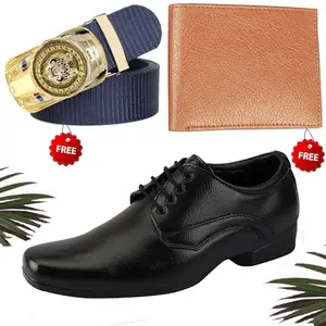 Latest Trendy Formal Shoes/Party Shoes/Shoes Combo with Free Wallet & Belt for Men and Boys (BAZAAR6610_RT-Tan-1001) Multicolor