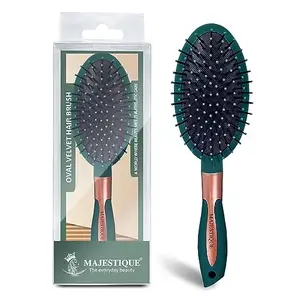 Majestique Hair Straightening Brush – Oval Scalp Massager & Detangler Hair Brush Comb Blow Drying for Women & Men | Lightweight ABS Handle | Hair Comb for All Hair Types – Green Velvet