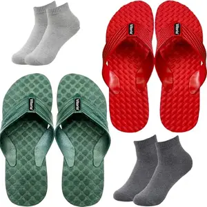 Vitoria Men Slippers | Soft Comfortable Stylish And Anti Skid Men's Flip-Flops & Slippers | Color : Multicolor | Size : 8, 2SLPSpidrGrenBoltRedDrkGryLgtGryScks-8