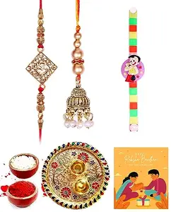 Shivshakti Exports Bhaiya Bhabhi and kids Rakhi and Pooja Thali Gift Set for Tilak-BBKTS130