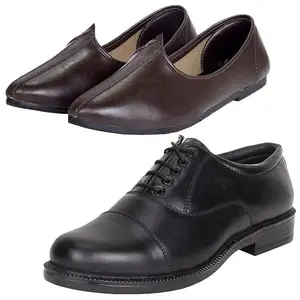 Vitoria Tanding/Fashionable Black Police Men Formal Shoes with Black Jutti Combo/8