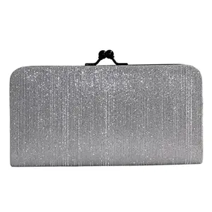 Women's & Girls Vintage Collection PU-Leather Shining & Glittering Material Slim Hand Wallet (Silver)