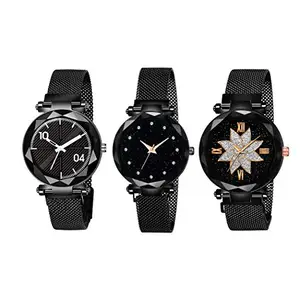 The Shopoholic Analogue Black Dial Magnetic Belt Watches for Girls & Women Watch Combo Pack-3(B-12-493-476)